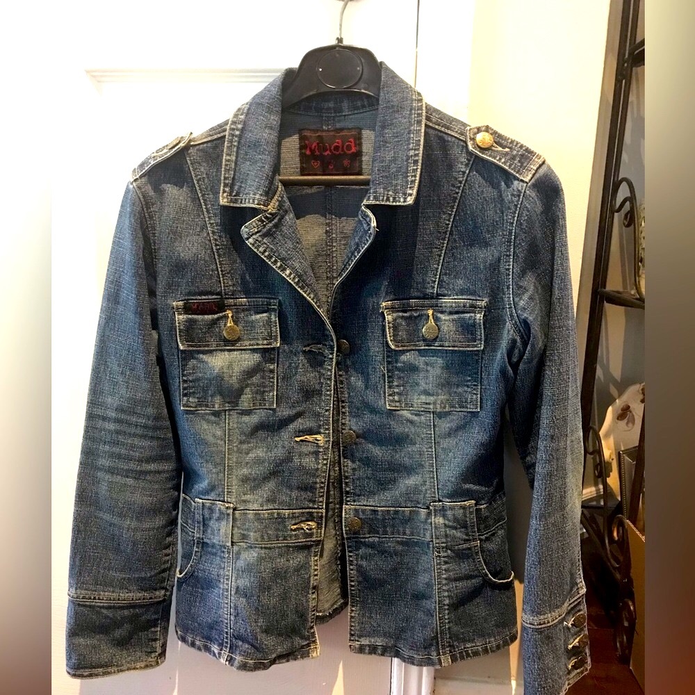 Vintage Y2K Mudd Jeans Jacket Denim Blazer Military Style Vintage Size 0